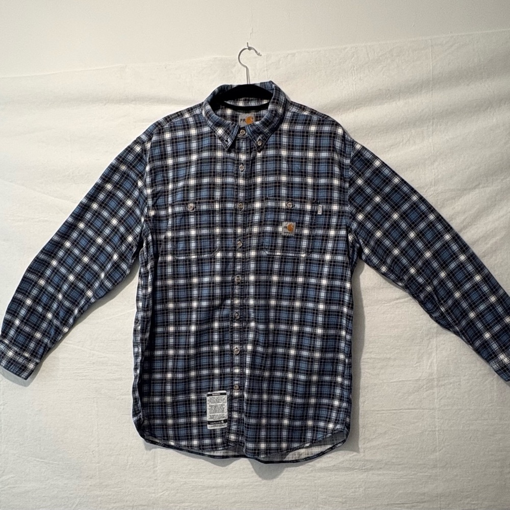 Carhartt Navy and White Plaid Button Down Shirt